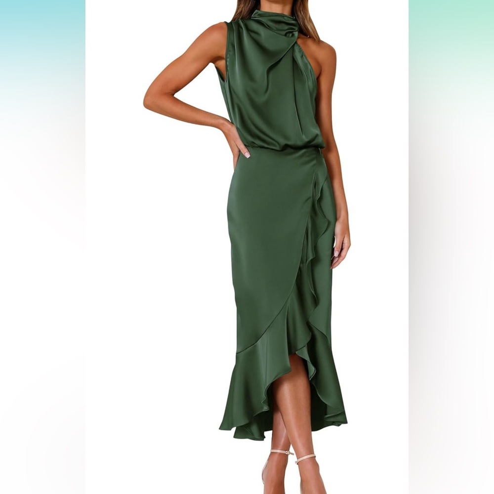 Army Green Satin Dress